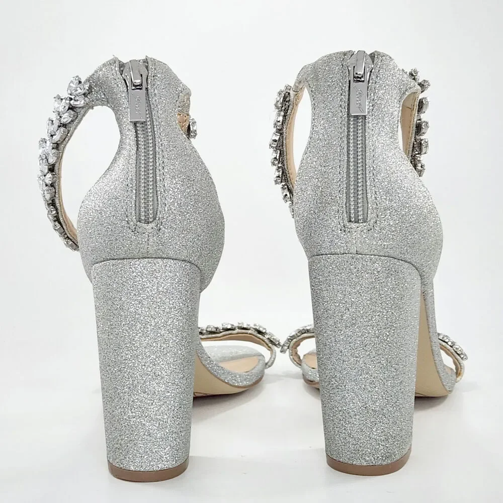 Jewel by Badgley Mischka Women's Silver Mayra Ankle Strap Evening Shoe Size 9.5